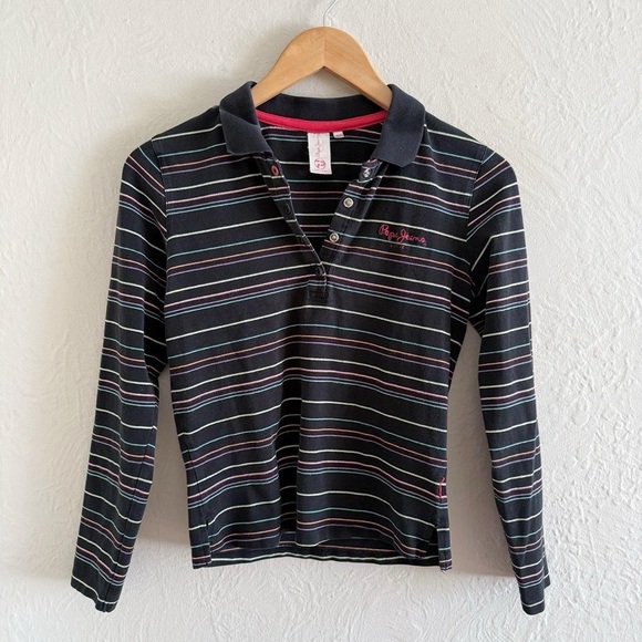 Pepe Jeans Tops - Pepe Jeans London Striped Long Sleeve Polo Shirt Size L